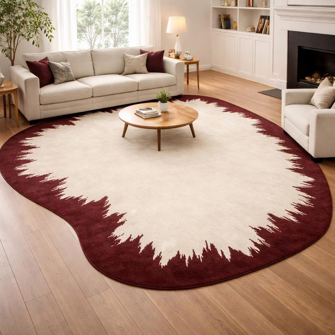 Maroon Vip Rug Modern Round Cream & Maroon Area Rug for Living Room | Hand Tufted ...