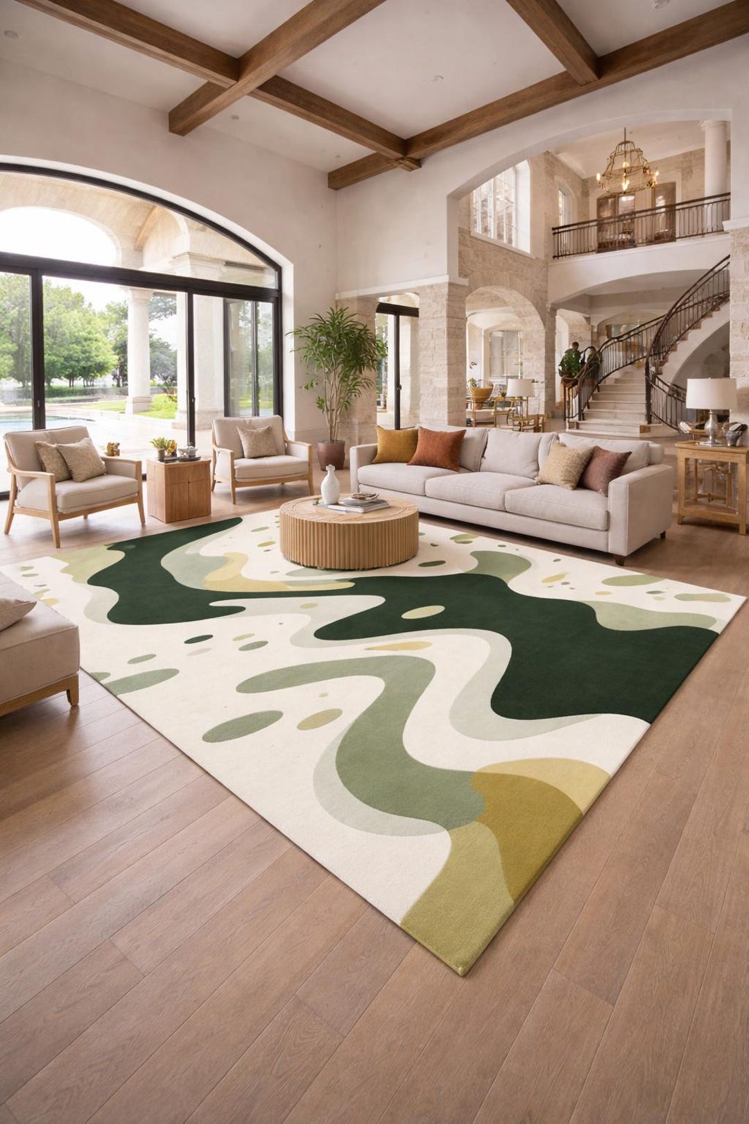 Modern Green Abstract Hand Tufted Area Rug – Organic Wavy Pattern ...