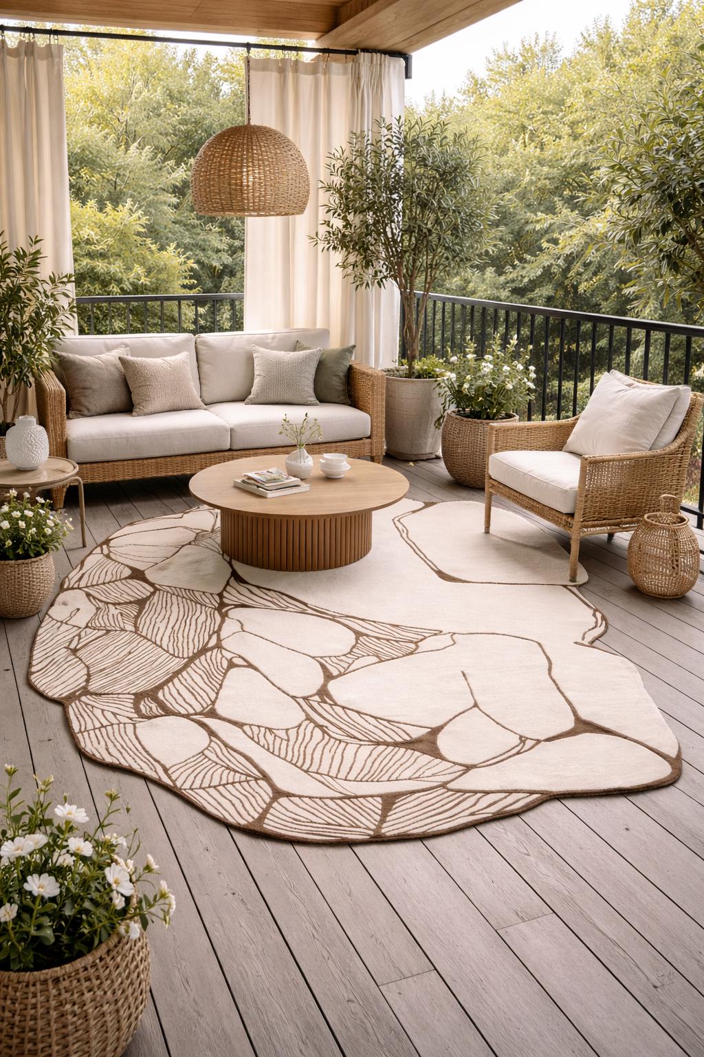 Hand Tufted Wool Rug, Abstract Stone Shape, Modern Line Art - Etsy