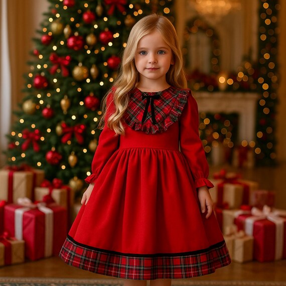 Handmade Red Plaid Dress: Christmas Holiday Toddler Outfit