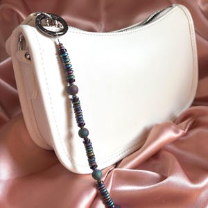 Beaded Bag Backpack Charm • Matte Metallic Purple Keychain • Luminescent Shimmery Zipper Pull • Handmade