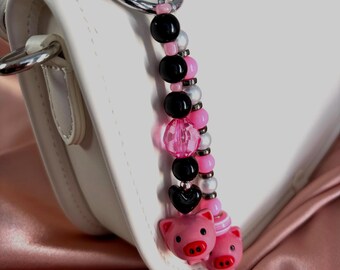 Pig Bell Beaded Charm - Backpack Zipper Pull, Stocking Stuffer