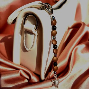 Metallic Bronze and Multicolor Black Agate Beaded Zipper Pull • Silver Turtle Bag Charm • Handmade Backpack Charm