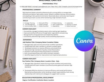 モダンでクリーンなミニマリスト履歴書テンプレート（Canva編集可能）｜ATS対応履歴書＋カバーレター＆推薦状｜即時ダウンロード可能な印刷用PDF