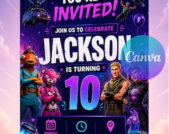 Fort Game Birthday Invitation, Editable Gamer Party Invite, Battle Royale Invitation, Video Game Birthday, Canva Template, Digital Download