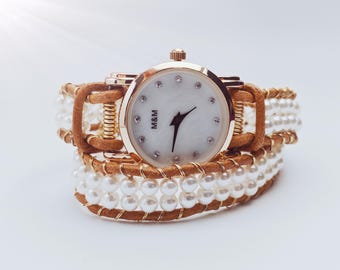 Orologio fatto a mano con perline avvolte in filo metallico, orologio da donna in stile vintage, regalo personalizzato per lei