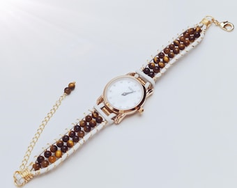 Handmade Wire Wrapped Beaded Watch, Vintage Women’s Wristwatch, Thoughtful Gift For Her