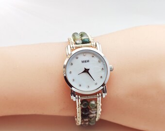 Handmade Wire Wrapped Beaded Watch, Vintage Women’s Wristwatch, Thoughtful Gift For Her