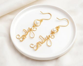 Costom Handmade Wire Name Earrings-Gold Earrings