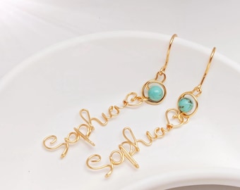 Costom Handmade Wire Name Earrings-Gold Earrings