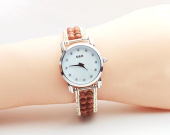 Handmade Wire Wrapped Beaded Watch, Vintage Women’s Wristwatch, Thoughtful Gift For Her