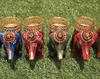 Handgemachte Elefant Teelichthalter: Indian Diwali Dekor, 6er Set