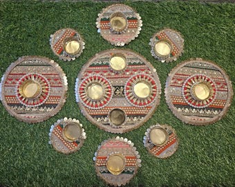 Decorative Pooja Thali Tealight Holder Set: Indian Wedding Diwali Decoration