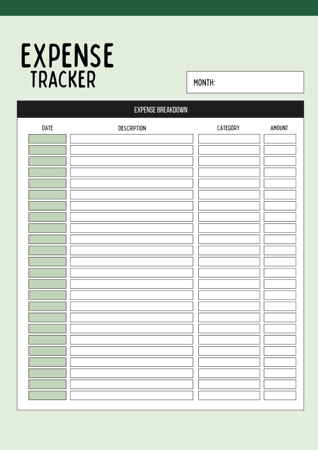 Green Expense Tracker | Canva Tracker | Digital Download Budget Planner ...
