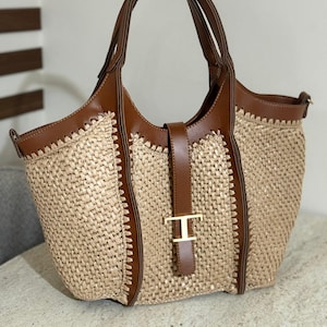 tods bag replica, luxury raffia tote bag with vegan leather — inspired by Tod’s and designed for everyday elegance.