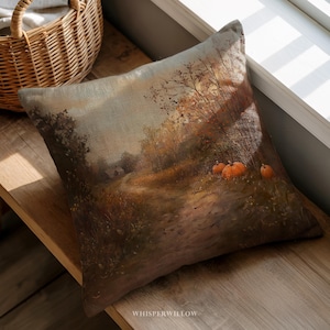 Autumn Pumpkin Path Throw PILLOW and CASE - Fall Landscape Farmhouse Decor, Rustic Cottage Art, Square, Lumbar Cushion Gift