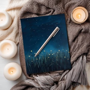 Firefly Meadow Hardcover Journal - Starry Night Sky, Lightning Bugs Grass, Whimsical Gift Notebook, 8x5.75 Size, Perforated Lined Pages