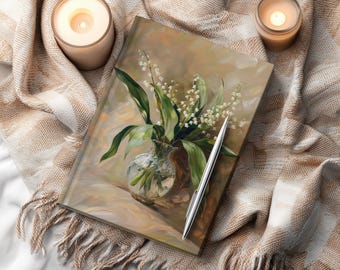 Notitieboek met harde kaft en lelietjes-van-de-dalenprint - Vintage bloemenboeket, elegant notitieboek, prachtig cadeau, formaat 8x5,75 inch, geperforeerde gelinieerde pagina's