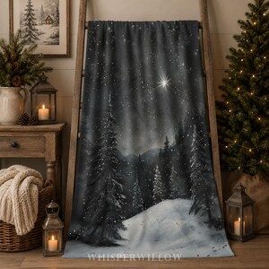 Coperta invernale in peluche con neve - Notte della Vigilia di Natale, Stella di Betlemme, Regalo accogliente, Bosco oscuro, Neve nel bosco, Decorazioni natalizie per la casa
