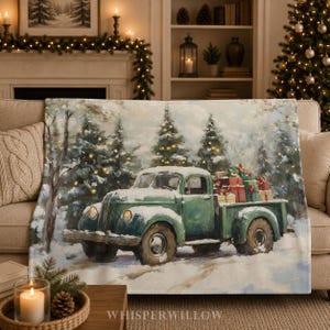 Vintage-Weihnachts-Truck-Plüschdecke – Verschneiter Wald, Geschenkidee für die Winterfeiertage, festliche und gemütliche Heimdekoration, zauberhaftes Weihnachtsgeschenk