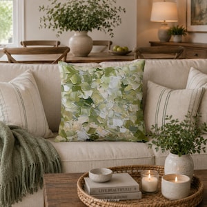 CASE ONLY: Sage Green Abstract Throw Pillow - Contemporary Accent Cushion Gift, Neutral Modern Decor, Vibrant Botanical Art, Spring Summer