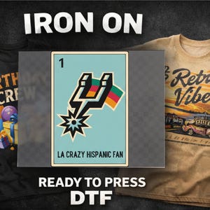 Retro Spuurs Loteria DTF transfer: Hispanic Fan Vintage Cotton Ready to Press, Loteria Card