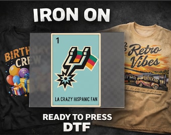 Retro Spuurs Loteria DTF transfer: Hispanic Fan Vintage Cotton Ready to Press, Loteria Card