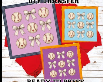 Girly Baseball Bow DTF Transfer: Ready To Press