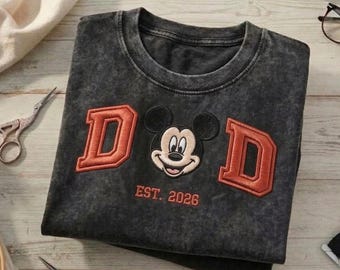 Disney Mickey Dad Embroidered Washed Shirt, Mickey Mouse Tee, First Father's Day Shirt, Magic Kingdom Outfit, Retro Disney Gift