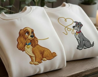 EMBROIDERED Vintage Lady And The Tramp Sweatshirt, Romantic Disney Matching Couple Sweater, Disney Couple Shirt, Disney Valentine Shirt