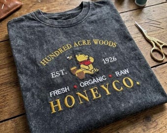 Disney Winnie the Pooh Embroidered Washed Shirt, Pooh Bear Tee, Hundred Acre Woods Shirt, Magic Kingdom Tee, Retro Disney Park Outfit