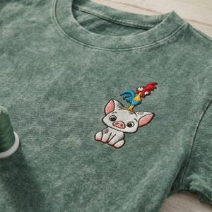 Disney Moana Embroidered Washed Shirt, Moana Pua & Hei Hei Tee, Pua Hei Hei Shirt, Moana Family Shirt, Retro Disney Park Outfit image 5