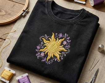 Embroidered Rapunzel Sun Washed Shirt, Tangled Sun Shirt, Vintage Celestial Sun T-Shirt, Disney Rapunzel Shirt, Disney Girls Trip 2026