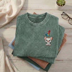 Disney Moana Embroidered Washed Shirt, Moana Pua & Hei Hei Tee, Pua Hei Hei Shirt, Moana Family Shirt, Retro Disney Park Outfit image 1