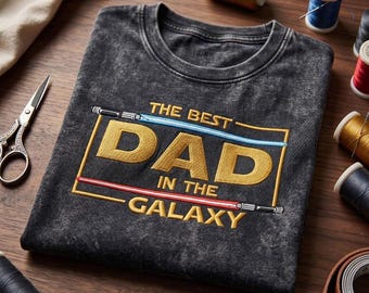 Disney Star Wars pappa broderad tvättad t-shirt, galaxens bästa pappa t-shirt, fars dag-present, Magic Kingdom-outfit, retro Disney-present
