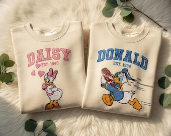 EMBROIDERED Vintage Donald Daisy Sweatshirt, Matching Couple Donald Daisy Sweater, Disney Couple Valentine Sweater, Valentine Sweatshirt