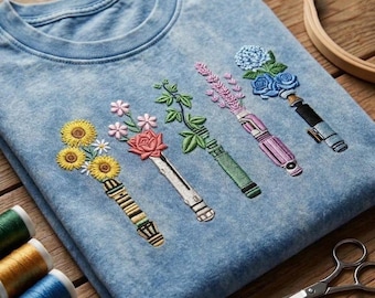 Geborduurd Star Wars lichtzwaard overhemd met bloemengewassen, bloemen Jedi Knight-T-shirt, Galaxy's Edge May the Force be with you WDW Disneyland-shirt