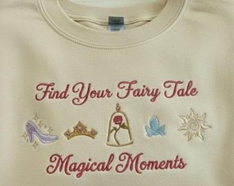 EMBROIDERED Fairy Tale Princess Sweatshirt, Vintage Princess Embroidery Sweater, Magical Land Embroidery Shirt, Princess Family Shirt