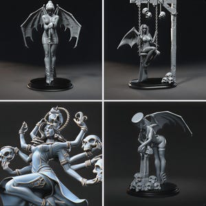 4x Dark Fantasy Demon Queens | TTRPG DnD Miniatures | 32 mm Skala Resinfigurer | Kvinnopaket