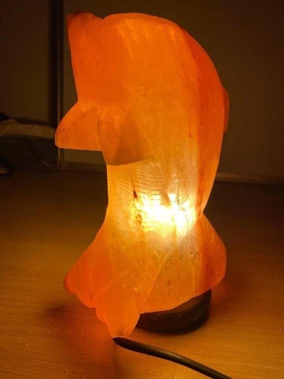 Authentic Dolphin-Shaped Himalayan Pink Rock Salt Crystal Lamp for Natural Healing