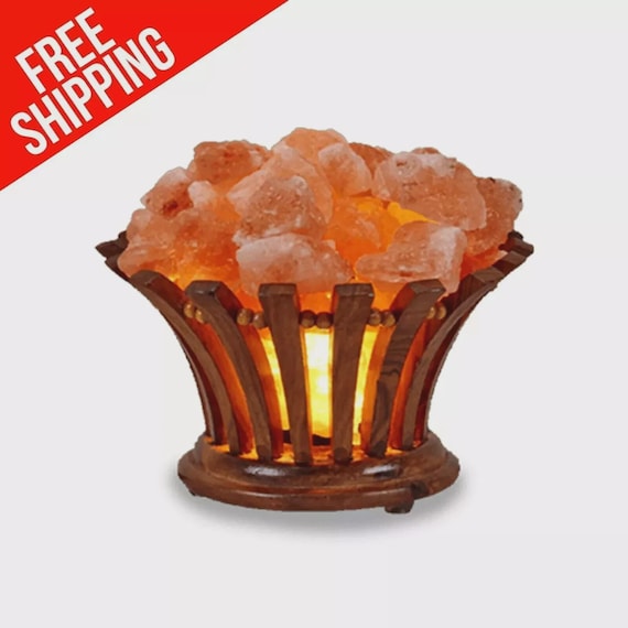 Rustic Wooden Basket Himalayan Salt Lamp – Large 8.5"–9" Wellness & Decor Piece .