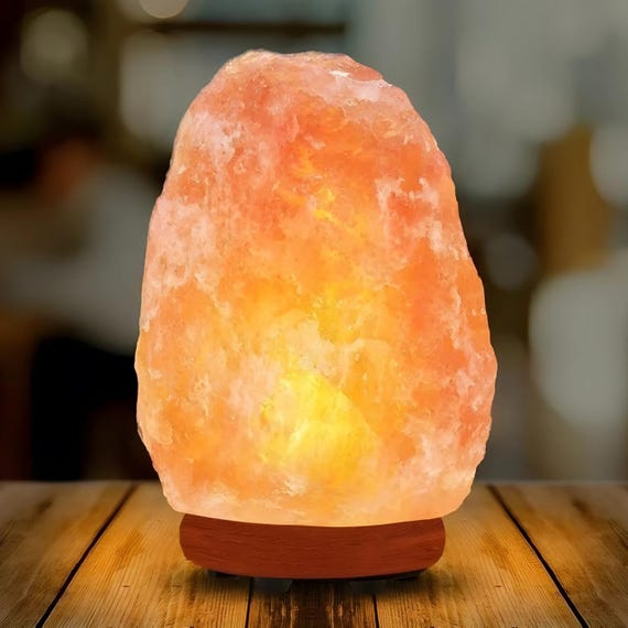 Natural Himalayan Pink Salt Lamp with Dimmer (7–9") – Hand-Carved Crystal Night Light