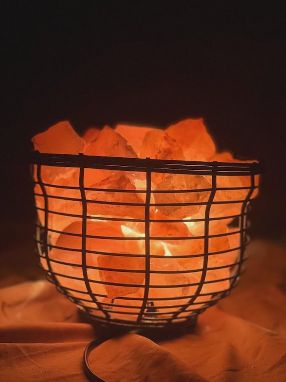 Luxury Himalayan Salt Lamp in Iron Bowl  3–4kg of Pure Pink Crystal  Sophisticated Home Accent .