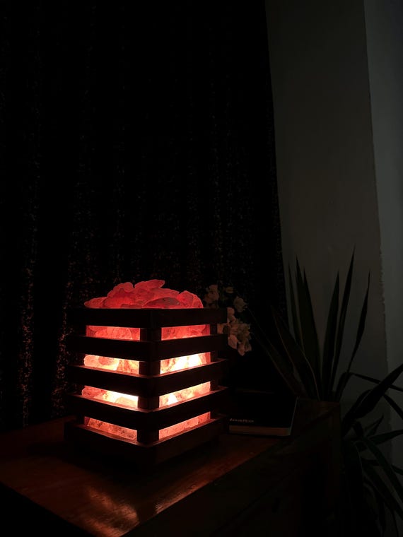 Himalayan Pink Salt Lamp in Rustic Wooden Basket