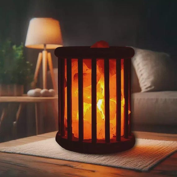 Rustic Wooden Basket Himalayan Salt Lamp – Large 8.5"–9" Wellness & Decor Piece .