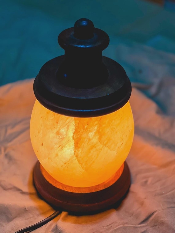 Himalayan Salt Wooden Lantern Lamp | 3–4kg Pink Rock | Halloween Decor