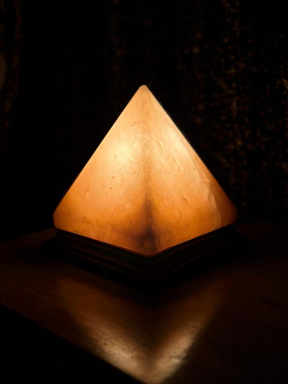 Pyramid Himalayan Salt Lamp - Glowing Amber Crystal Nightlight