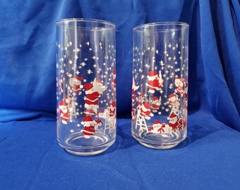 Vasos navideños vintage Crista Clearly de Papá Noel, juego de 2