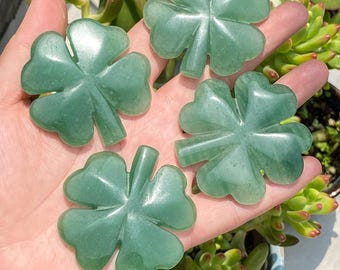 Green Aventurine Four-Leaf Clover - Hand-Carved Luck Stone - Pocket Charm - Prosperity Talisman - Crystal Gift - Small Blessing