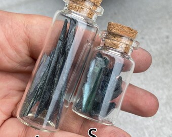 Vivianite Mineral Specimen in Jar - Rare Blue-Green Crystal Shards - Ethically Sourced - Display Jar - Healing Crystal Gift